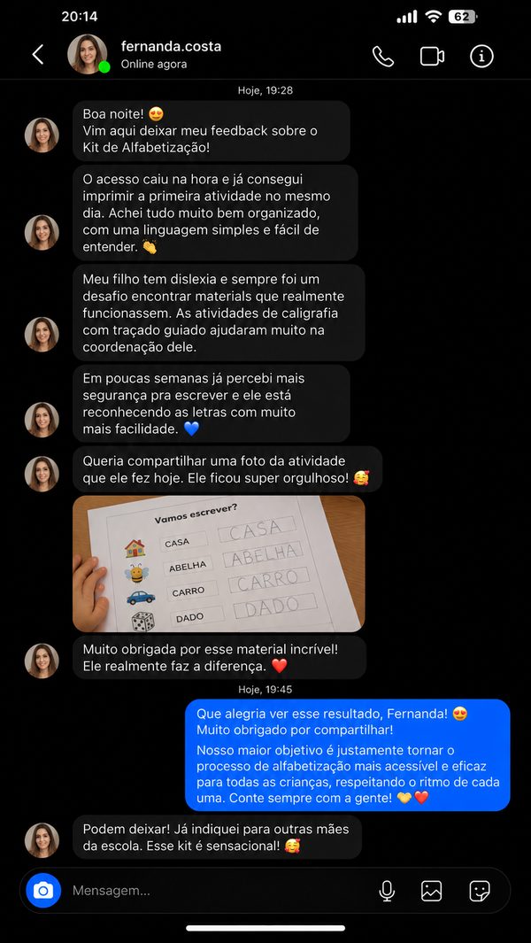Depoimento de cliente 4 — Kit Alfabetização