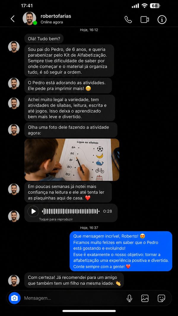 Depoimento de cliente 5 — Kit Alfabetização