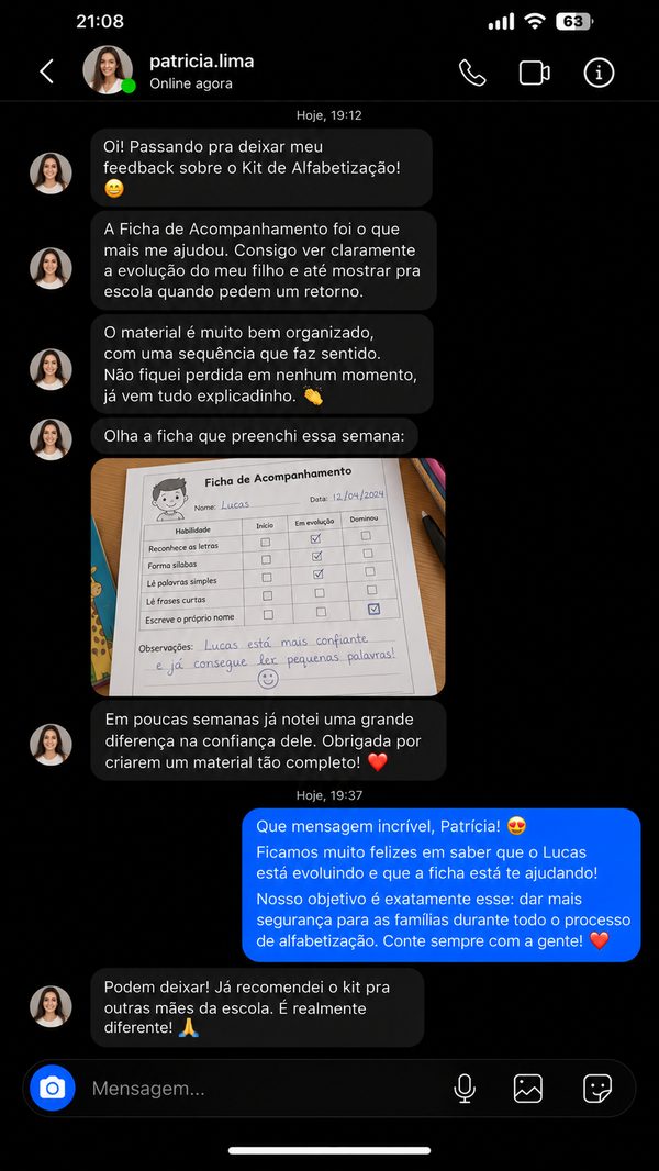 Depoimento de cliente 7 — Kit Alfabetização