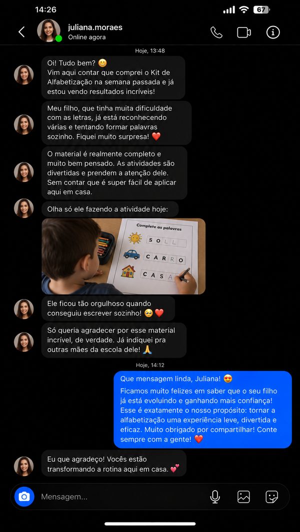 Depoimento de cliente 9 — Kit Alfabetização