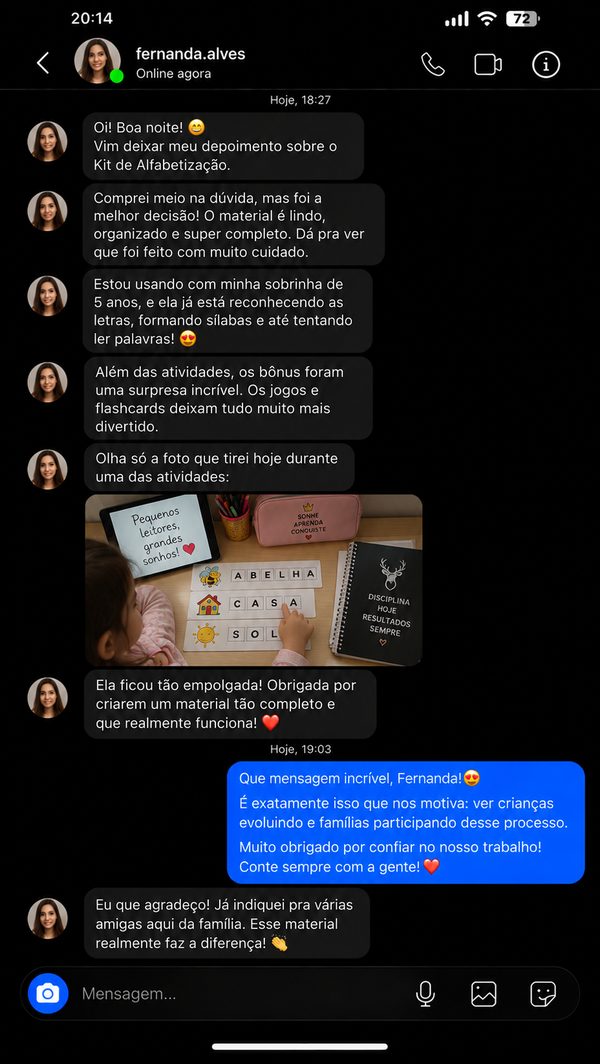 Depoimento de cliente 10 — Kit Alfabetização
