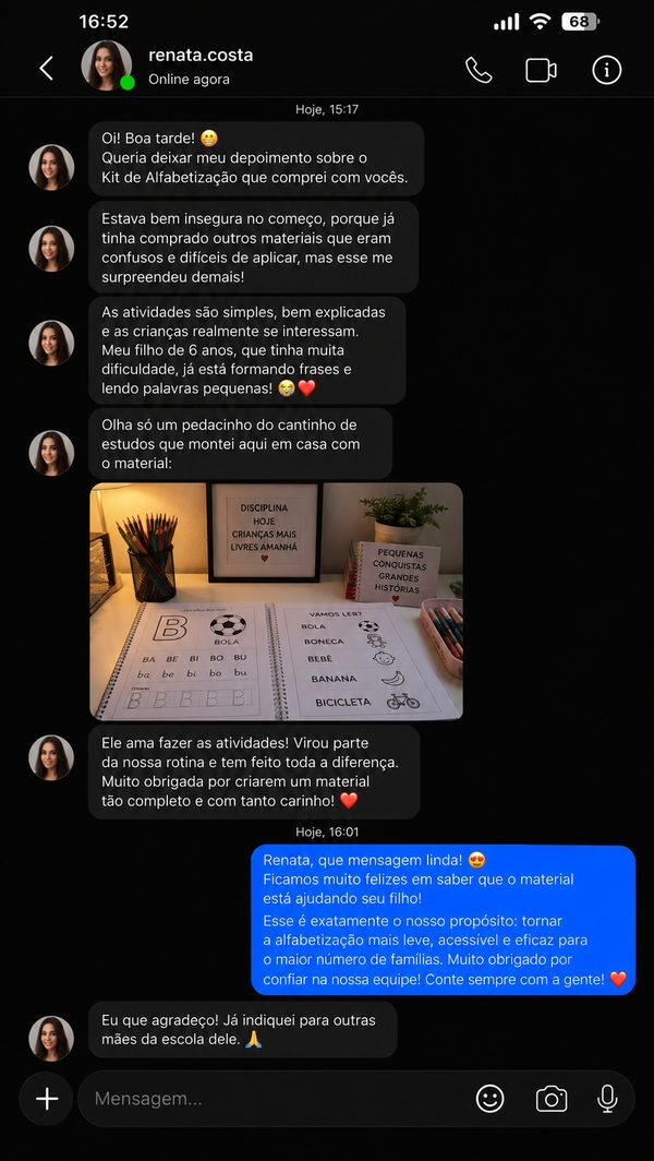 Depoimento de cliente 11 — Kit Alfabetização