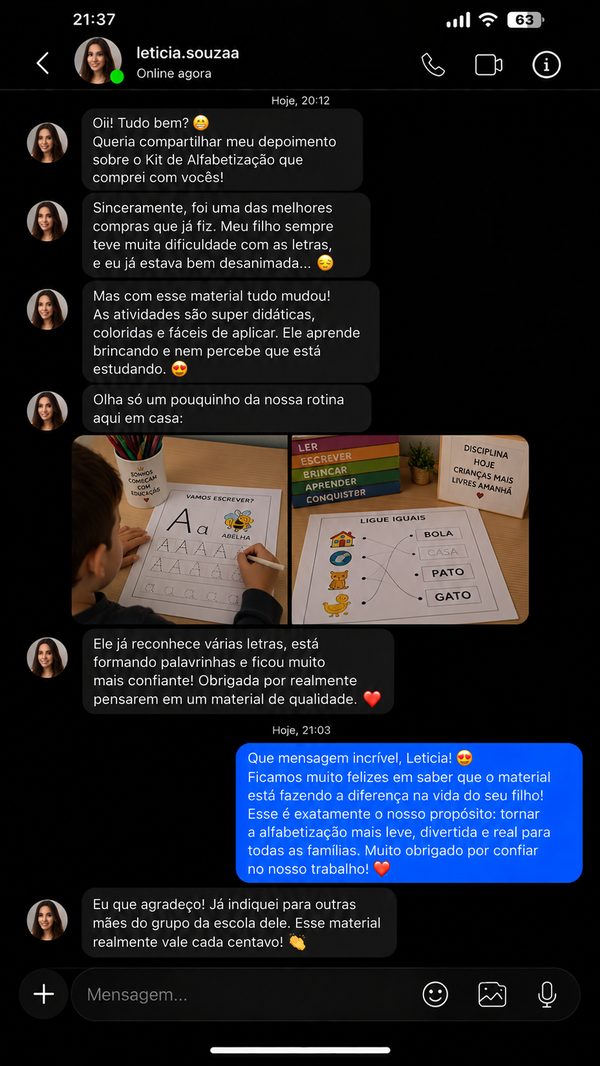 Depoimento de cliente 13 — Kit Alfabetização