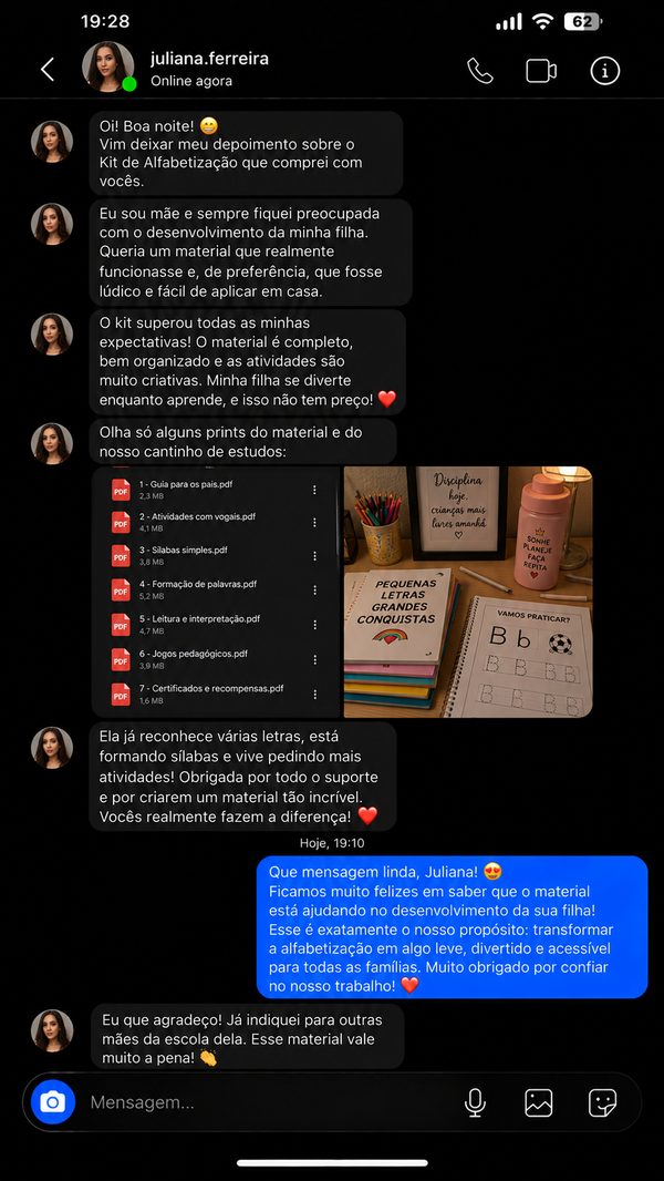 Depoimento de cliente 15 — Kit Alfabetização